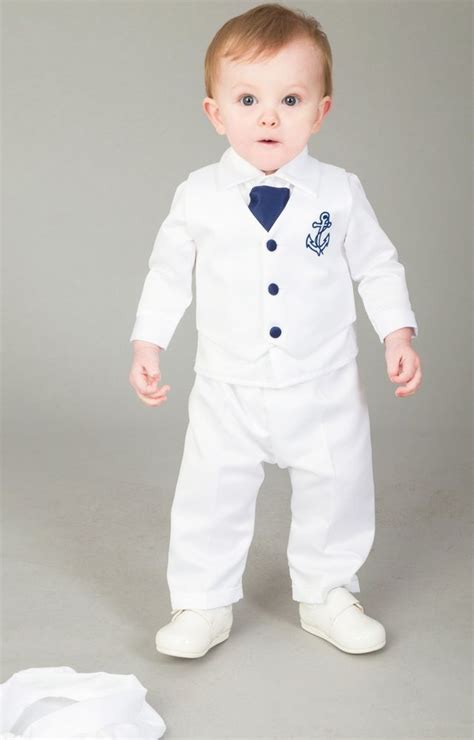 Baby Boys Christening Outfit Christening Suit 4pc Sailor Suit White