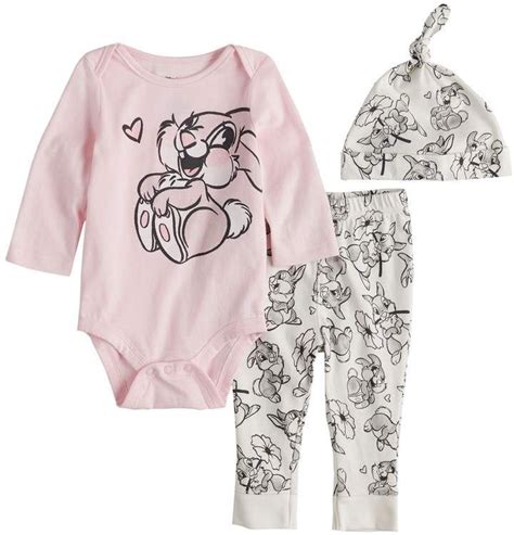 Disneys Bambi Baby Girl Thumper Graphic Bodysuit Pants And Hat Set By