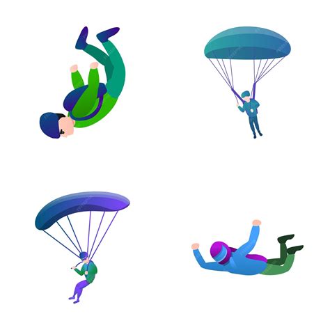 Premium Vector Parachuting Icons Set Cartoon Vector Male Skydiver