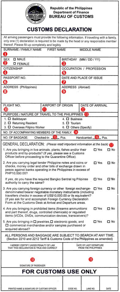 Philippine Customs Declaration Form