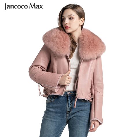 Women S Genuine Sheepskin Leather Jackets With Real Fox Fur Collar
