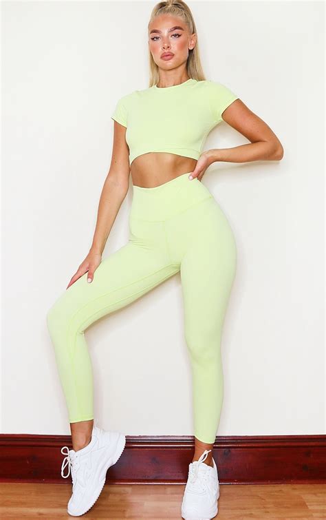 Plt Lime Sports Sculpt Luxe Fabric Cropped Gym Prettylittlething Ie
