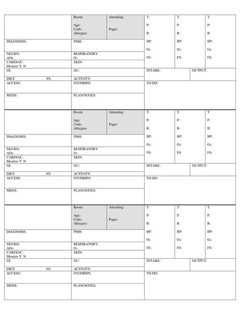 Free Nursing Report Sheet Med Surg Printable Templates