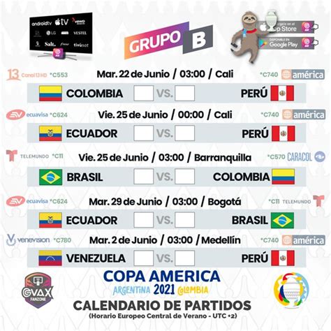 * huso horario local de su dispositivo. Colombia VS. Perú en vivo, COPA America 2021 Calendario ...