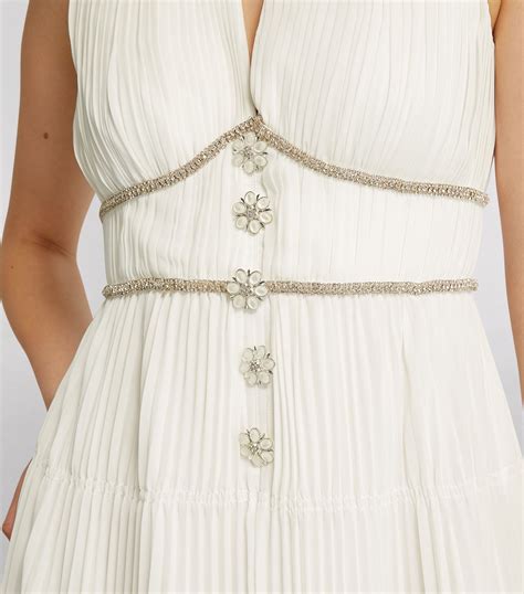 Womens Self Portrait White Chiffon Embellished Sleeveless Dress