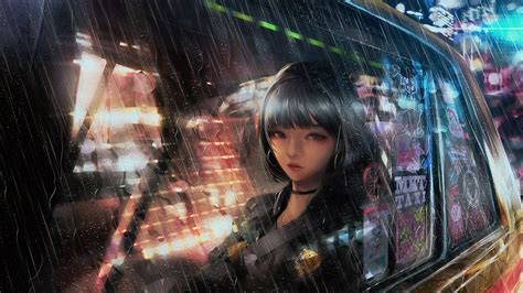 Anime Girl In Taxi Raining 4k Hd Anime 4k Wallpapers