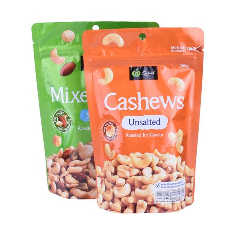 Custom Stand Up Pouch Zipper Plastic Food Snack Nut Packaging Bag