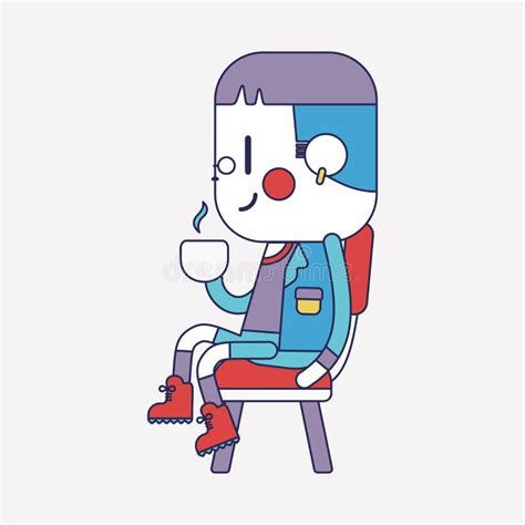 Character Illustration Design Boy Drinking Coffee Cartooneps Stock