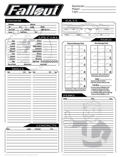 Fallout Inspired Dandd Character Sheet Character Sheet Rpg Character