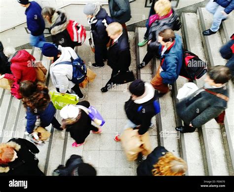 People Walking Down Stairs At Station Stock Photo Alamy