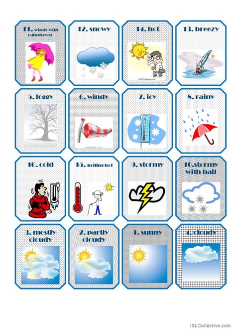 WEATHER FLASHCARDS Vocabulary Flashc English ESL Worksheets Pdf Doc