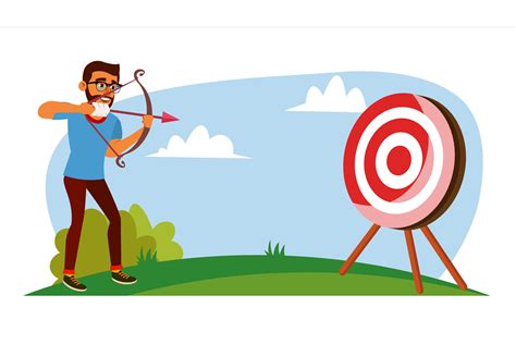 Attainment Concept Vector Businessman Shooting From A Bow In A Target