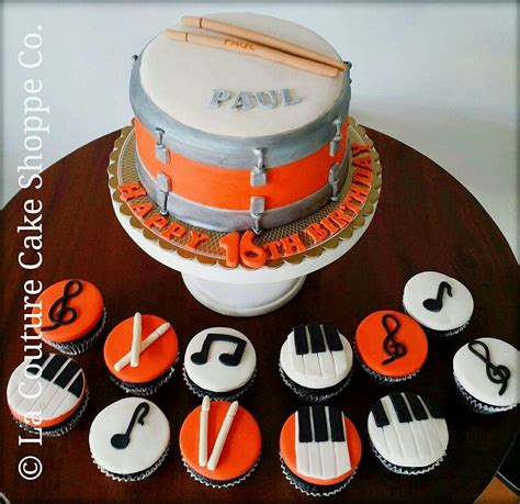 Drum Cake And Intrumental Cupcakes Lacouturecakeshoppeco Birthday