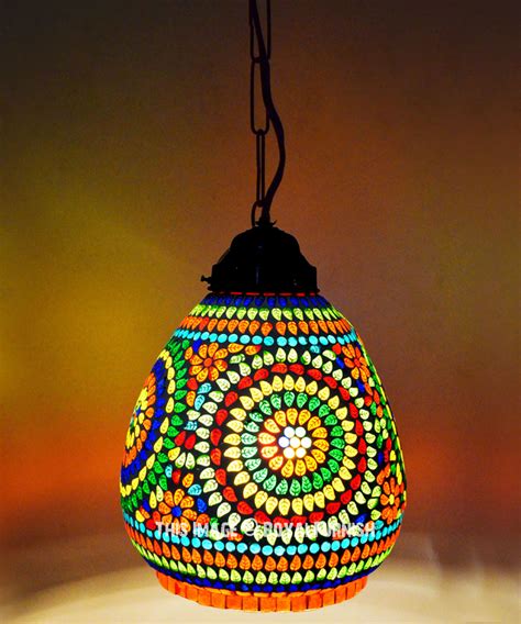 Turkish Mosaic Glass Ceiling Hanging Bell Pendant Light Lantern