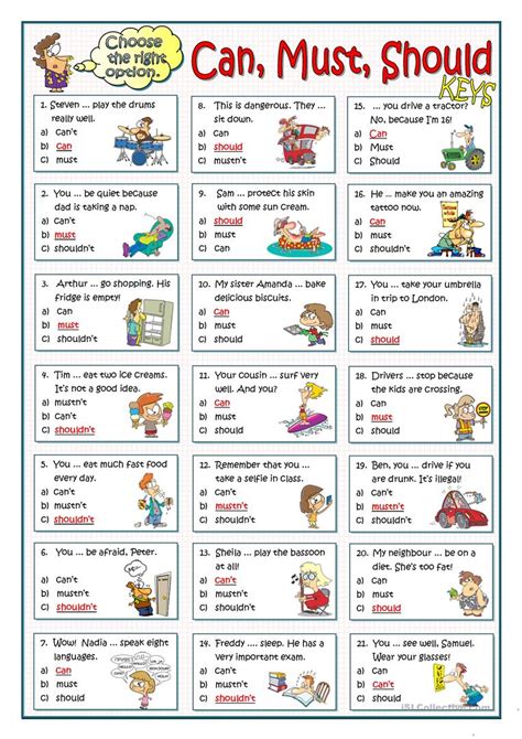 CAN - MUST - SHOULD - English ESL Worksheets for distance learning and ...