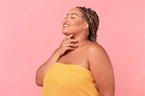 Premium Photo Self Love And Acceptance Concept Portrait Of Happy Black Chubby Woman With