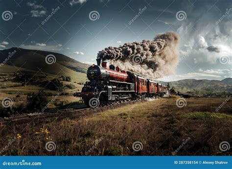 Vintage Steam Train Passing By Stock Illustration Illustration Of