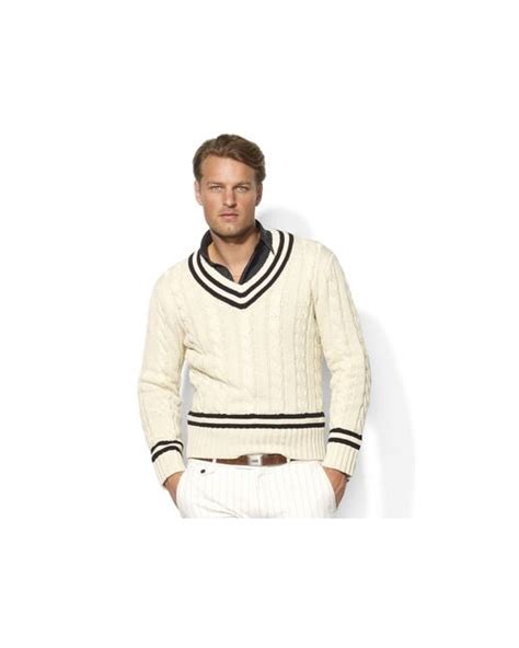 polo ralph lauren longsleeved cabled cotton vneck cricket sweater in