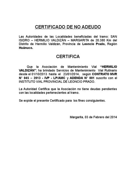 Certificado De No Adeudo Perú Personas Prueba Gratuita De 30 Días
