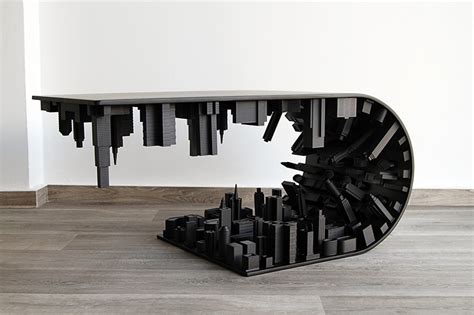 designer creates inception inspired wave city coffee table in matte black techeblog