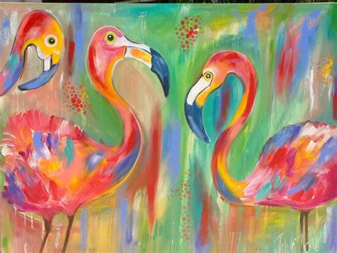 Acrylic Original Painting Flamingos In Full Colour 1200x900 300