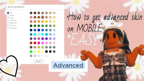 How To Get The Advanced Skin Colors On Mobile Easy Roblox Youtube