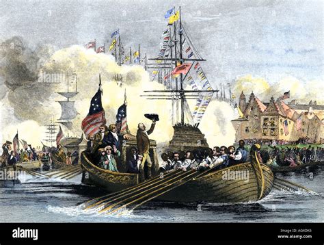 George Washington Arrives At New York City By Boat For His Stock Photo