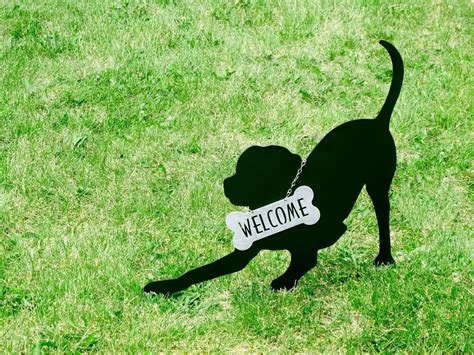 Yard Welcome Sign Cut Metal Yard Sign Dog With Bone Sign Etsy