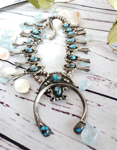 S Vintage Navajo Turquoise Squash Blossom Necklace Edgy Jewelry