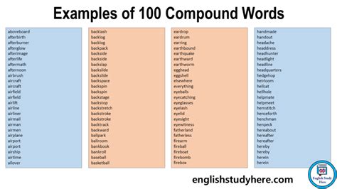 Examples Of 100 Compound Words English Study Here
