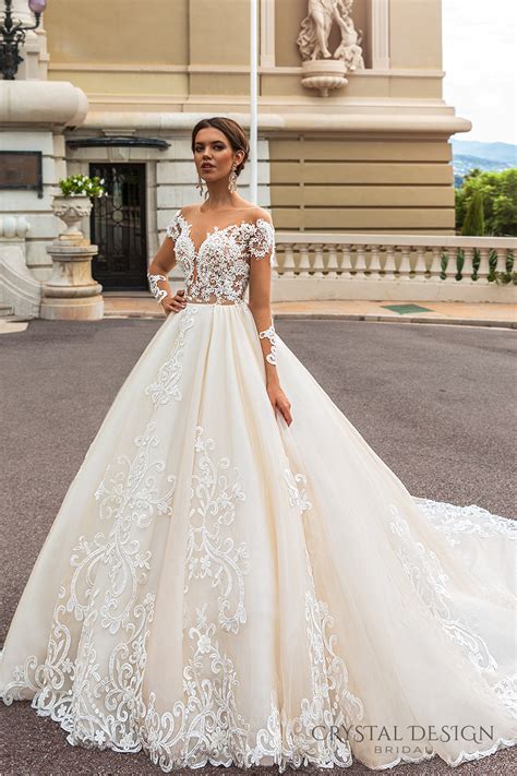 Crystal Design 2017 Bridal Long Sleeves Off The Shoulder Deep