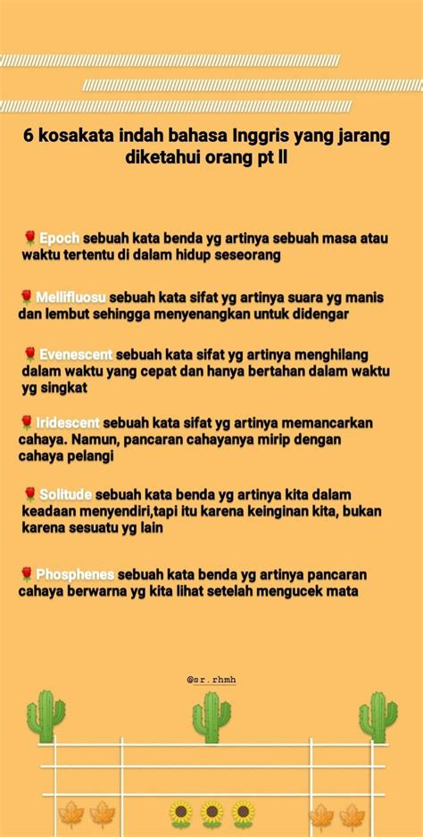 Kosakata indah dalam bahasa Inggris | Kosakata, Bahasa inggris, Bahasa
