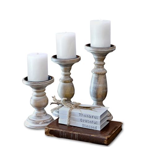 Buy Candle Holders For Pillar Candles Wooden Table Centerpiece Set Of