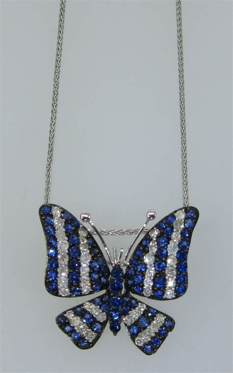 Diamond And Blue Sapphire Butterfly Pendant