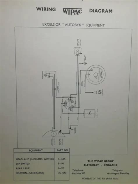 Excelsior Autobyk Electrical Wiring Diagram Parts List Wipac 626