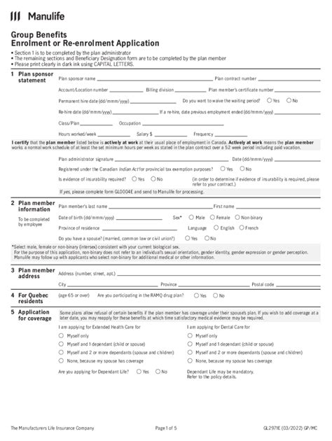 2022 Form Canada Manulife Gl2971e Fill Online Printable Fillable