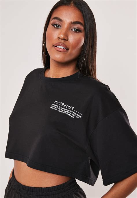Black Mg Slogan Drop Shoulder Oversized Cropped T Shirt Sponsored
