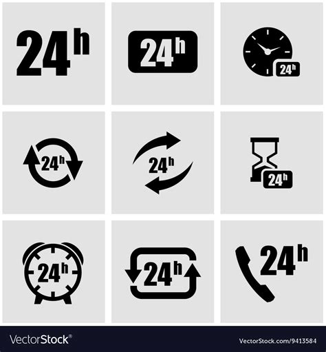 Black 24 Hours Icon Set Royalty Free Vector Image