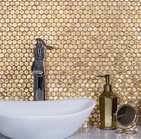 122 X 122 Gold Glass Penny Round Mosaic Tile Tile Club Sample