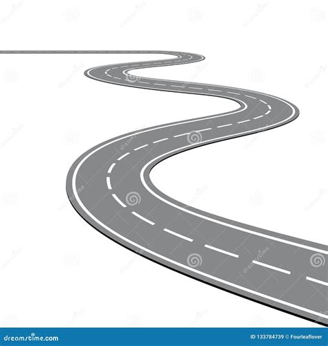 Winding Curved Road Or Highway With Markings Vector Illustration