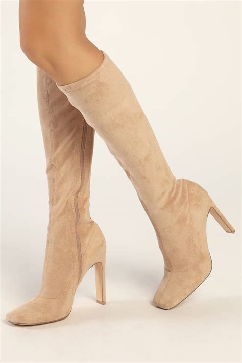 Knee High Beige Suede Boots