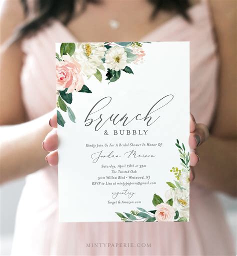 Brunch And Bubbly Bridal Shower Invitation Template Instant Download
