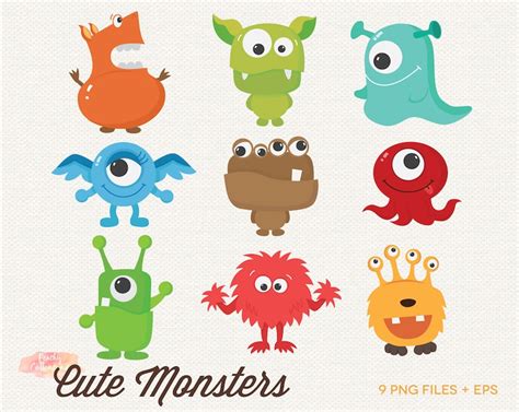 Buy 4 Get 50 Off Cute Monster Clipart Cute Monster Clip Art Etsy