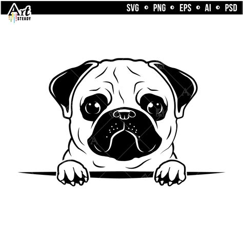 Cute Peeking Pug Svg Digital Download Pug Dog Breed Svg Etsy