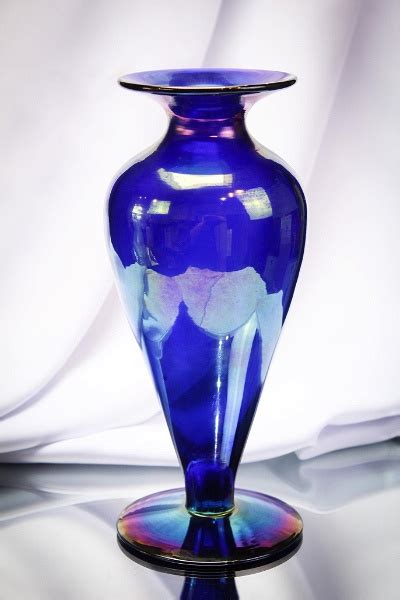Imperial Art Glass Free Hand Mirror Cobalt Blue Lustre Vase