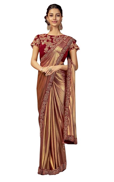 copper embroidered lycra saree with blouse ankit fashions 2922924