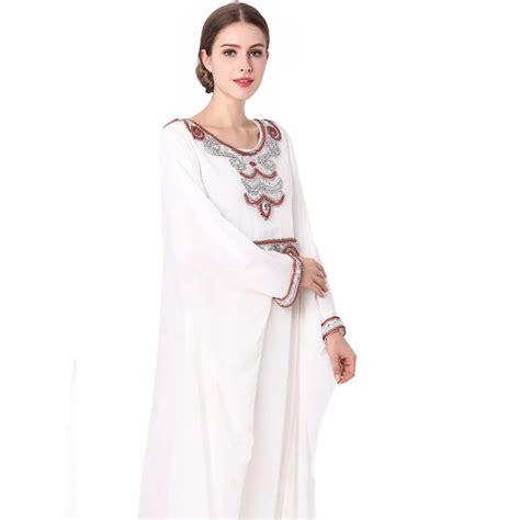Embroidery Long Sleeve Muslim Dress Gown Dubai Moroccan Kaftan Clothing Caftan Islamic Women