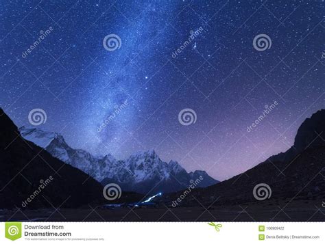 Milky Way And Mountains Night Landscape Stock Photo Image Of Bright