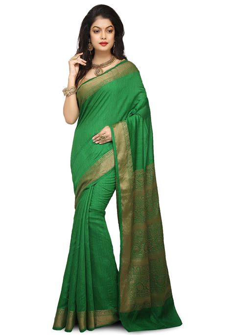 In short, there are four types of natural silk produced around the world: Banarasi Pure Muga Silk Saree in Green : SNEA1354