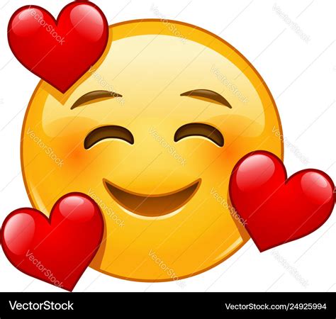 Smiling Emoticon With 3 Hearts Royalty Free Vector Image
